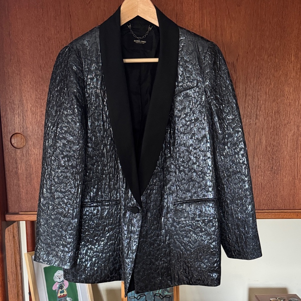 Rachel Comey Amboy Black Silver Metallic Jacquard Blazer Jacket πΎππͺπππ Sz xs - Picture 3 of 16